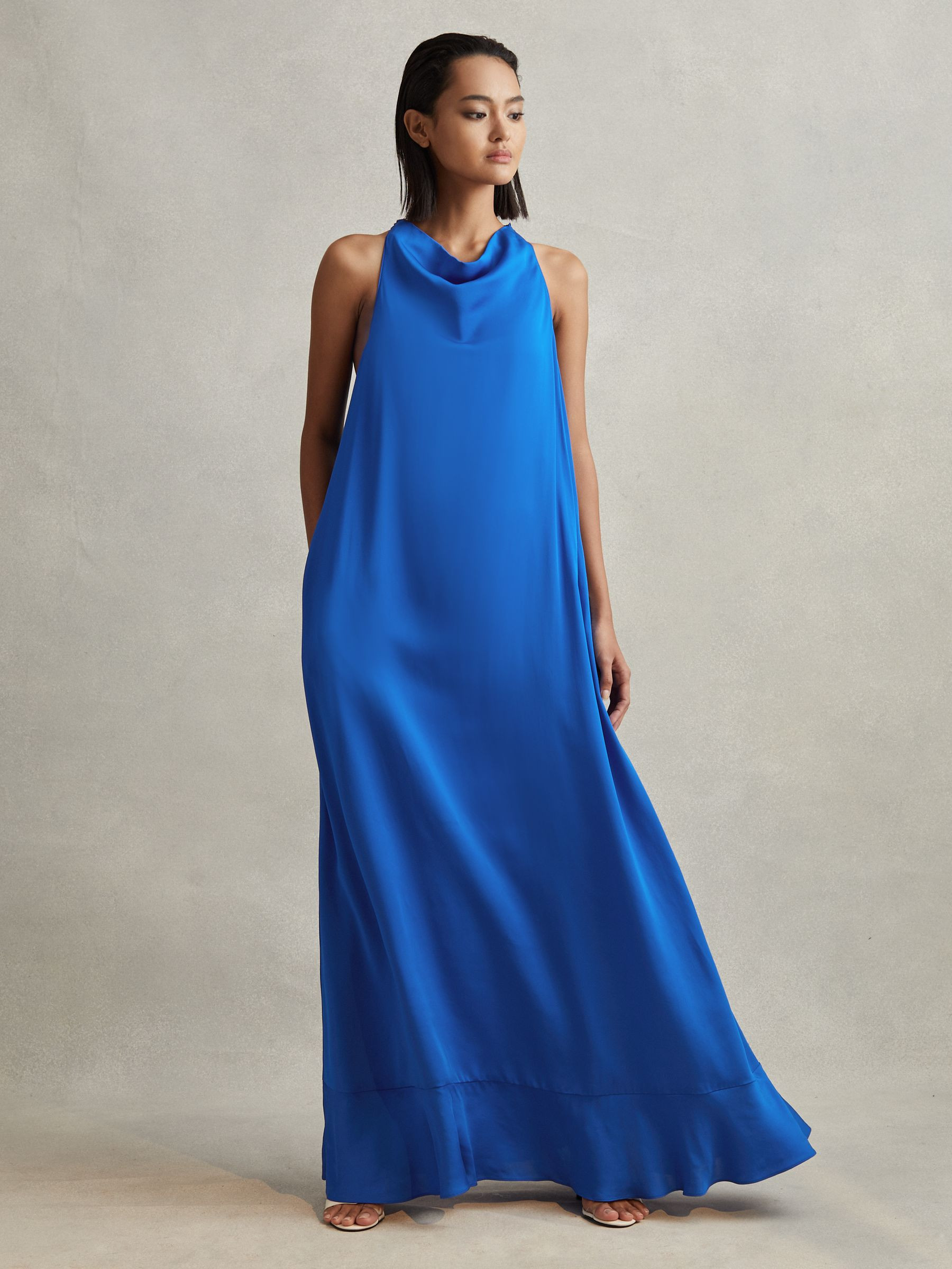 Reiss Tie Neck Column Maxi Dress in Cobalt Blue | REISS | Reiss US