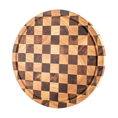 Checkered Cutting Board Round Checkerboard Acacia Wooden Chopping Board Thick Butcher Block Kitchen Cheese Bread Charcuterie Board Meat Fruit Vegetable Meal Prep Sushi Serving Tray | Amazon (US)