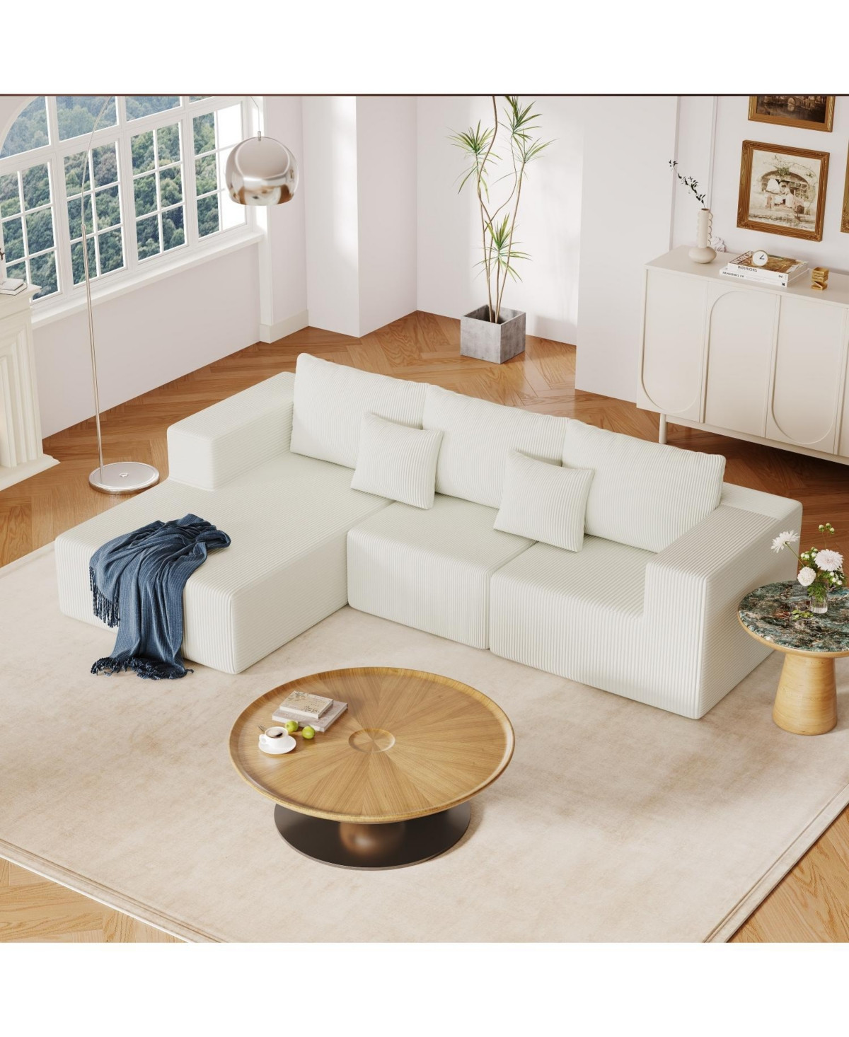 Streamdale Beige Corduroy Sectional Sofa with Chaise Lounge - Beige | Macy's