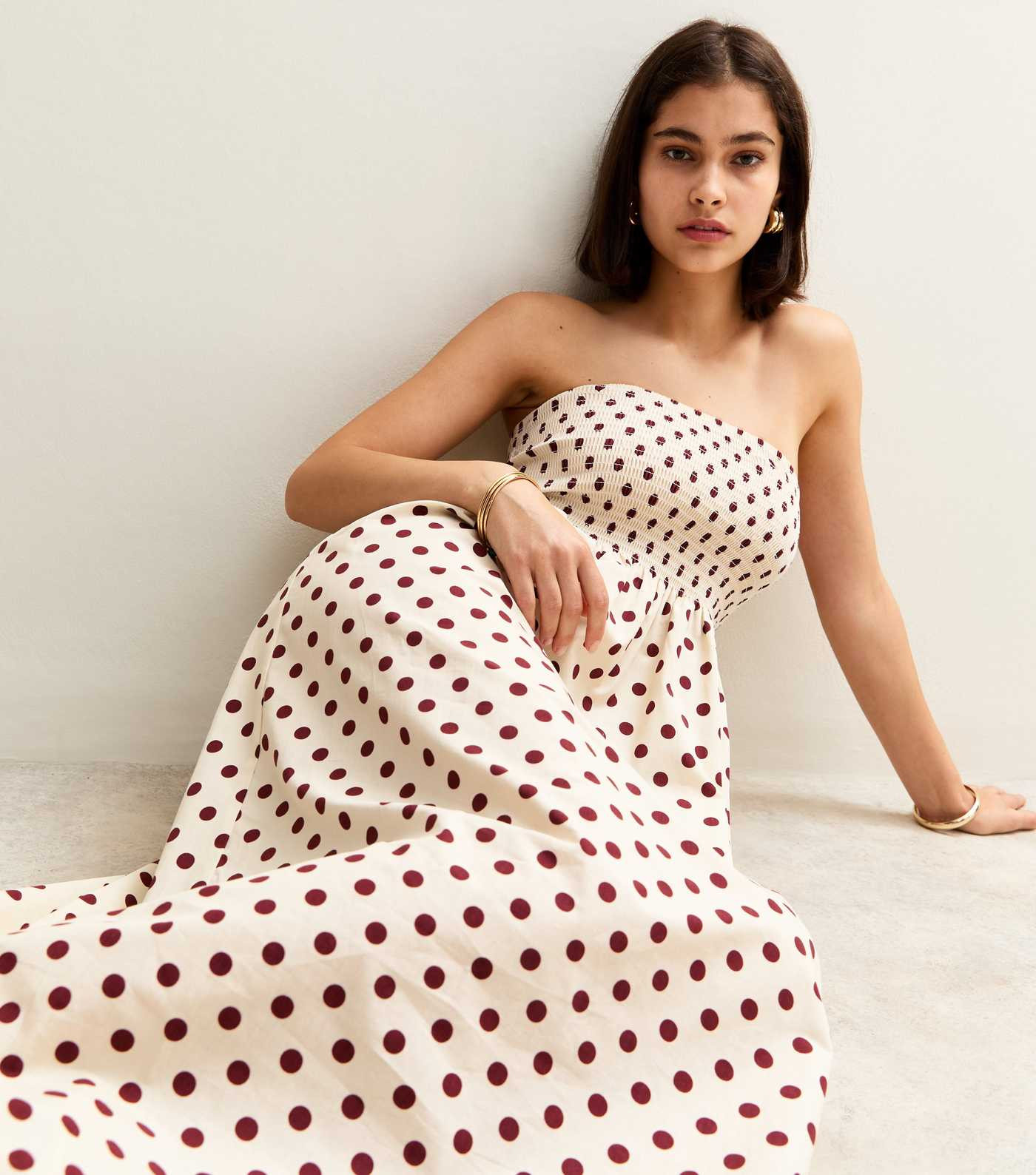 White Spot Print Strapless Bandeau Midi Dress | New Look | New Look (UK)