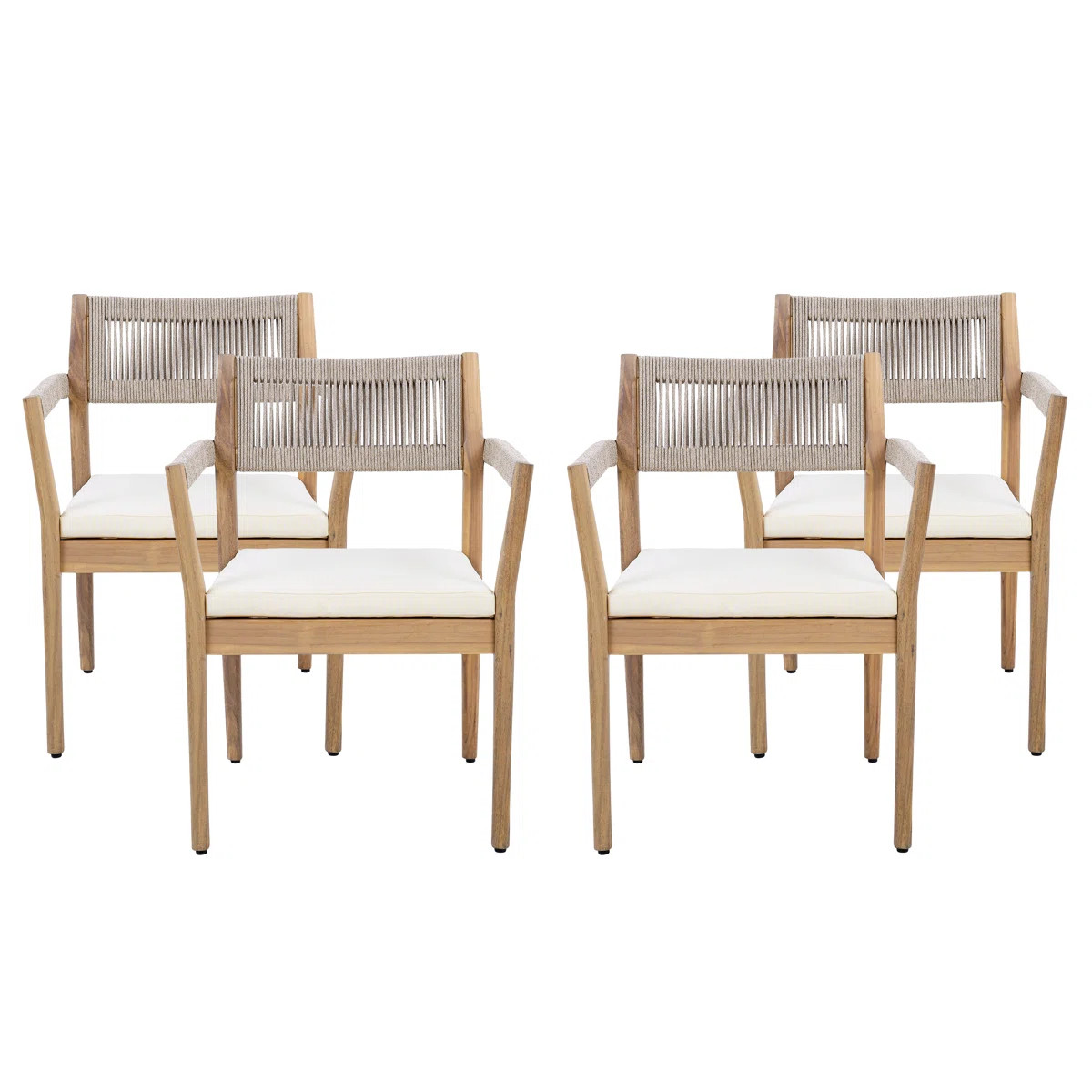 Cieanna Mid-Century Coastal Acacia Wood Outdoor Dining Chair With Rope Back And Cushion (Set of 4... | Wayfair North America