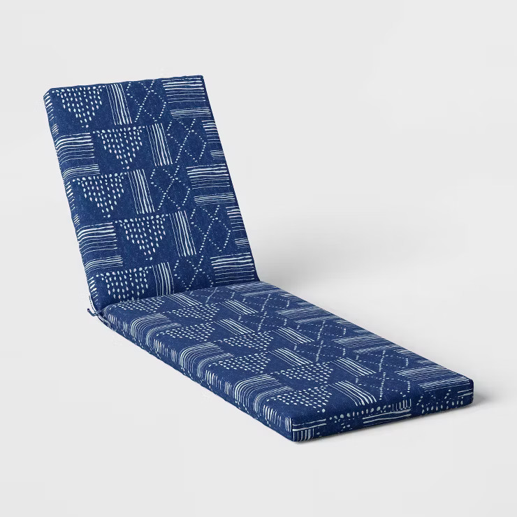 DuraSeason Fabric™ Outdoor Chaise Cushion Indigo Geo Dot - Threshold™ | Target