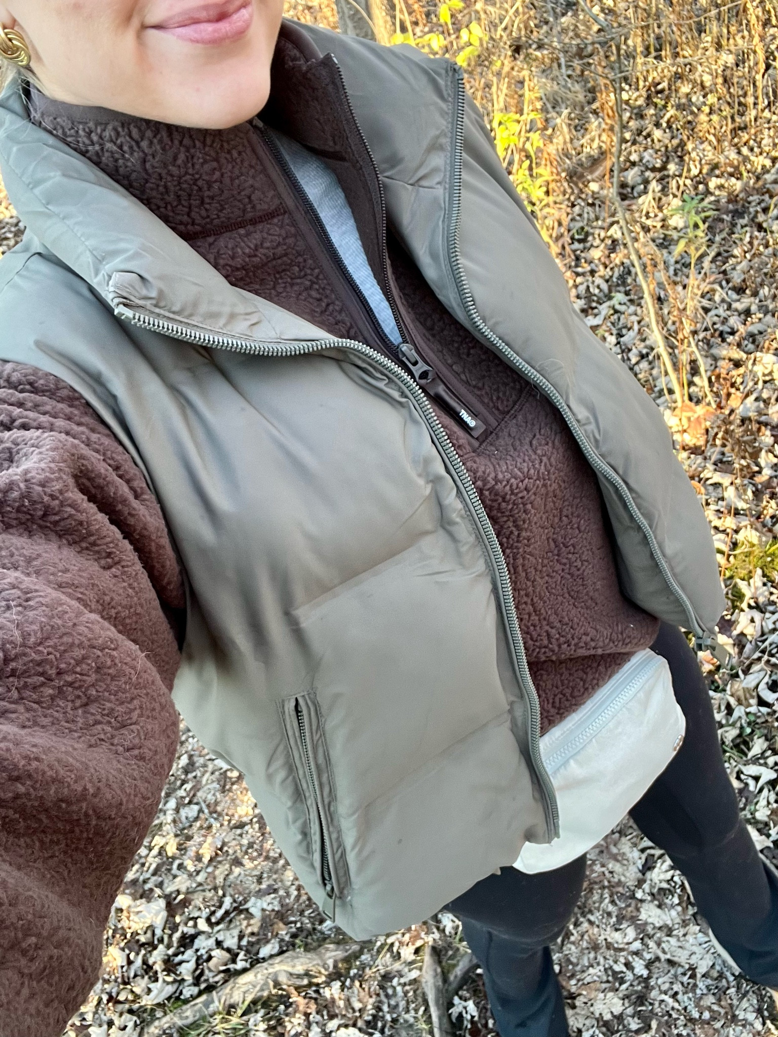 Aritzia polartec half zip fleece sweatshirt (size small) 
Vest is Zara - linking similar 