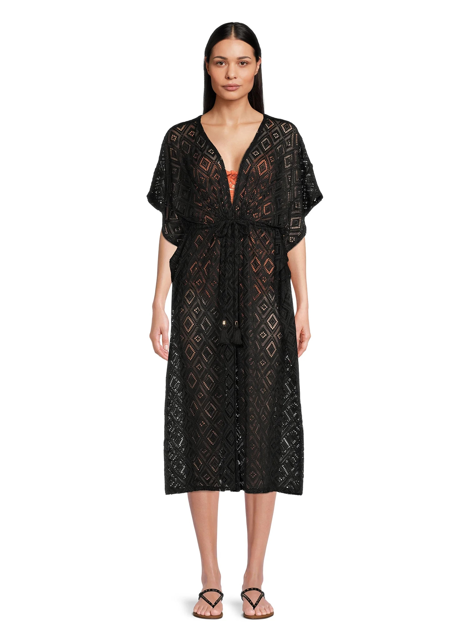 Time and Tru Women's Midi Crochet Caftan Cover Up | Walmart (US)