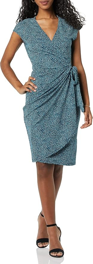 Amazon Essentials Women's Classic Cap Sleeve Wrap Dress (Available in Plus Size) | Amazon (US)