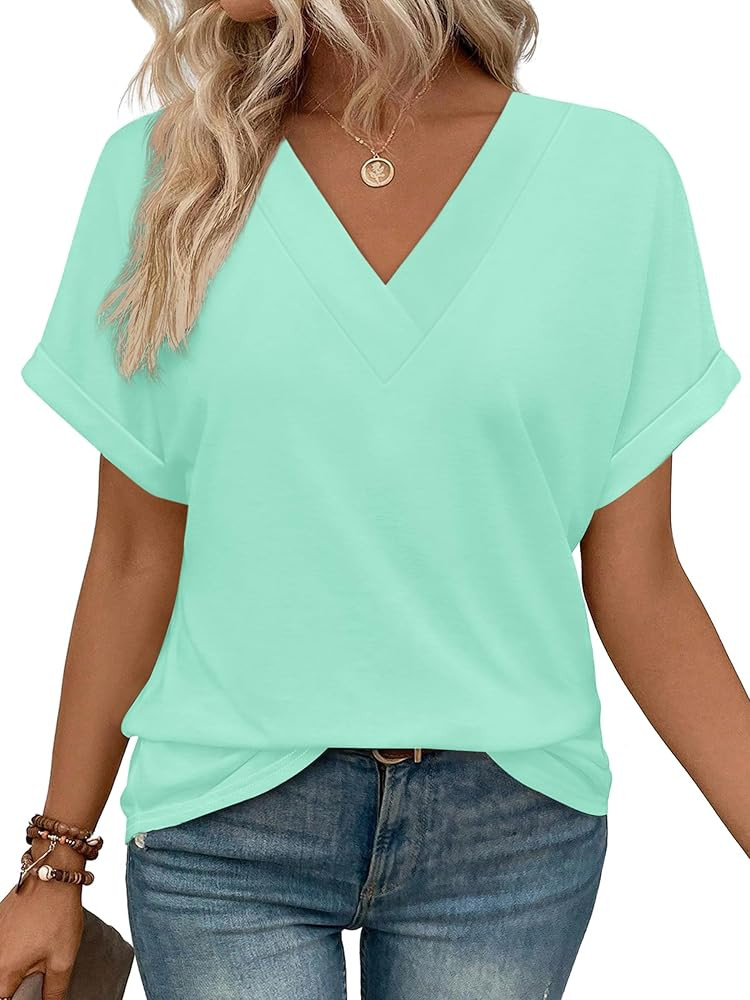 WIHOLL Womens Summer Tops Short Dolman Sleeve Shirts 2026 Fashion V Neck Outfits Clothes | Amazon (US)