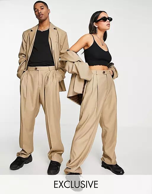 COLLUSION Unisex balloon leg pleated trousers in camel | ASOS (Global)
