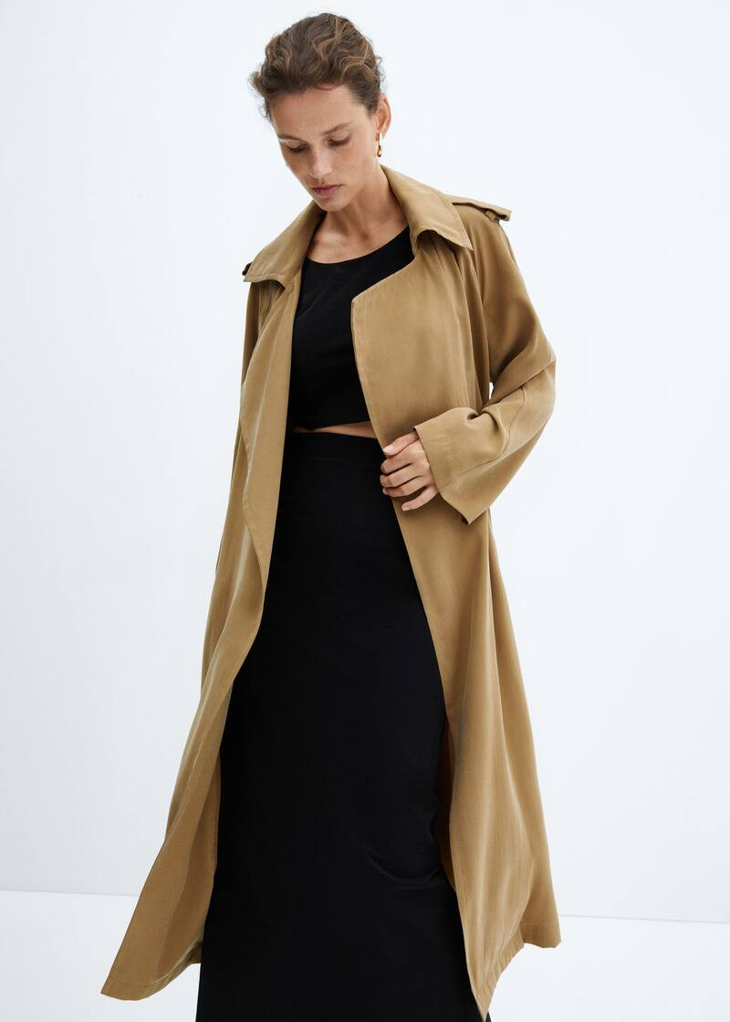 Modal trench coat with tie -  Women | Mango USA | MANGO (US)