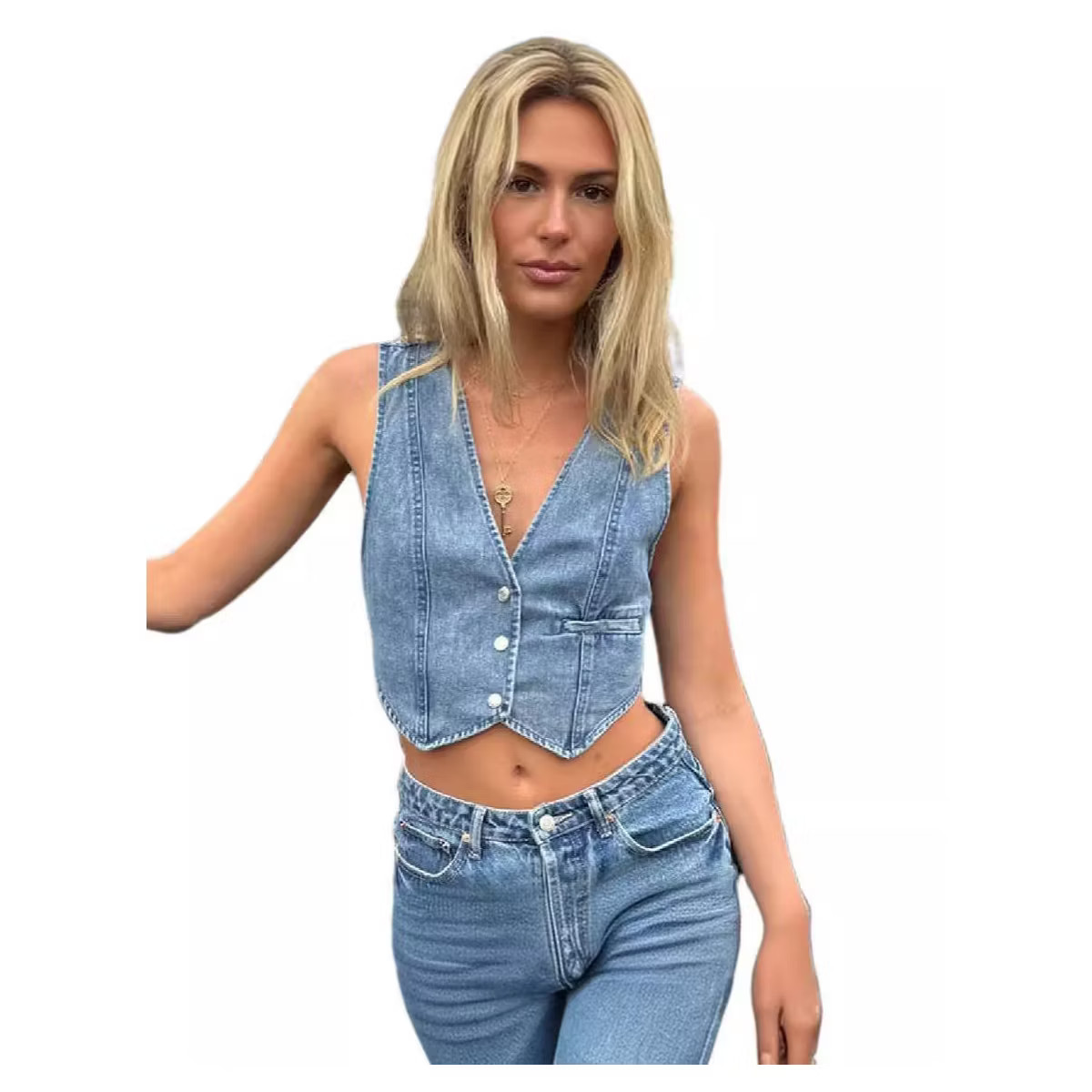 Womens Denim Vest Sleeveless V neck Jean Suit Waistcoat Button Down Tank Tops Fashion Casual Slee... | Target