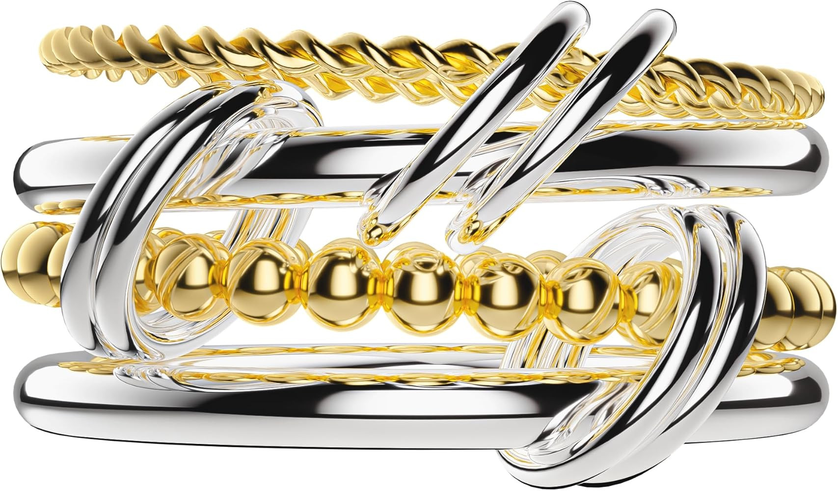 18k Gold Plated Interlocked Stackable Rings for Women Silver Gold Twisted 4 Rings Set Non Tarnish... | Amazon (US)