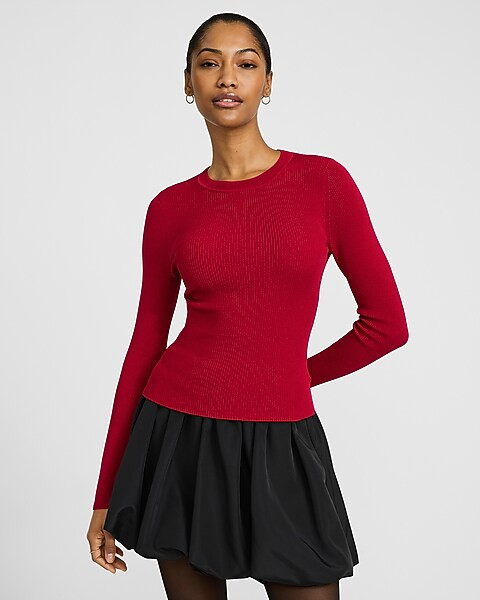 Silky Soft Fitted Ribbed Crew Neck Sweater | Express