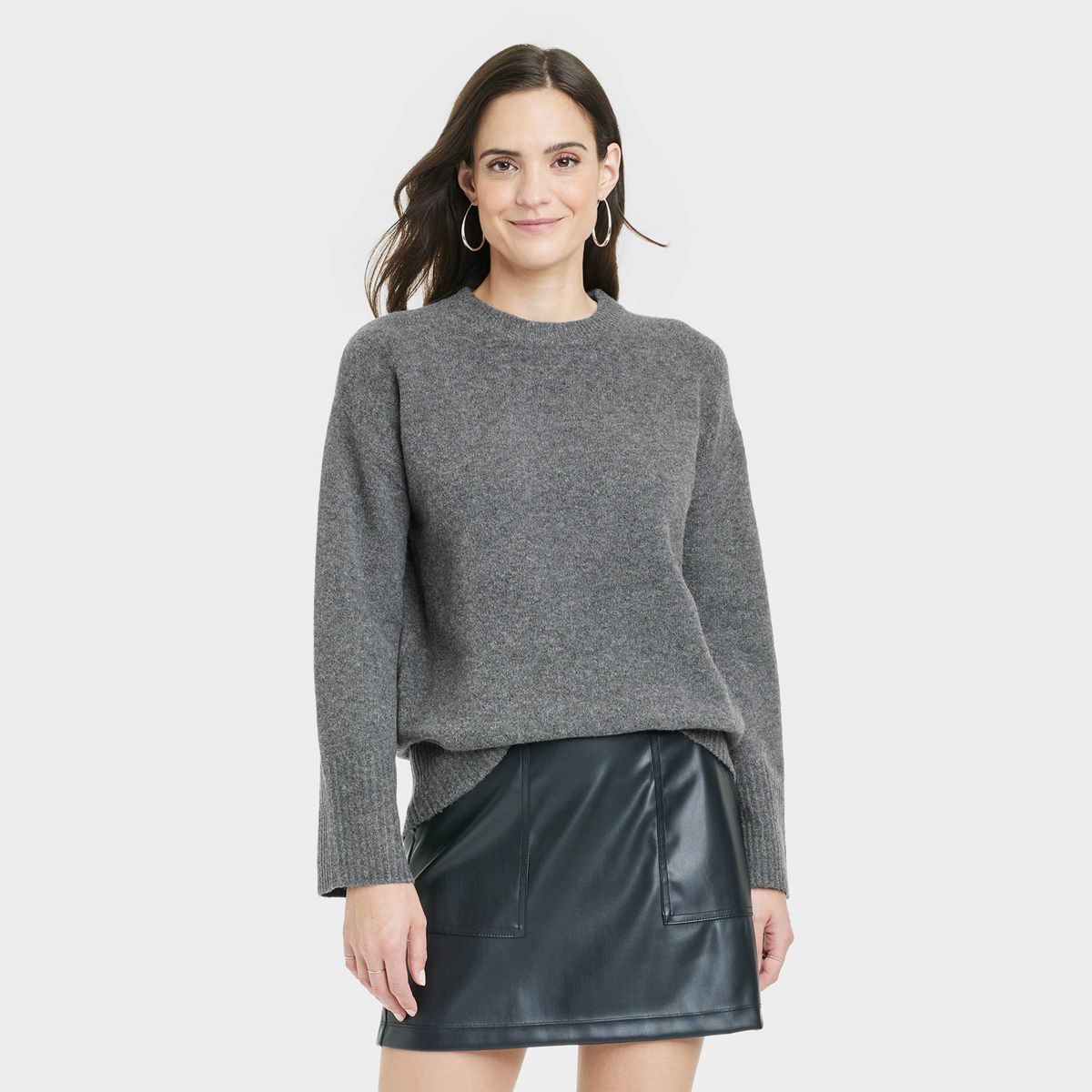 Women's Crewneck Tunic Pullover Sweater - A New Day™ Dark Gray L | Target
