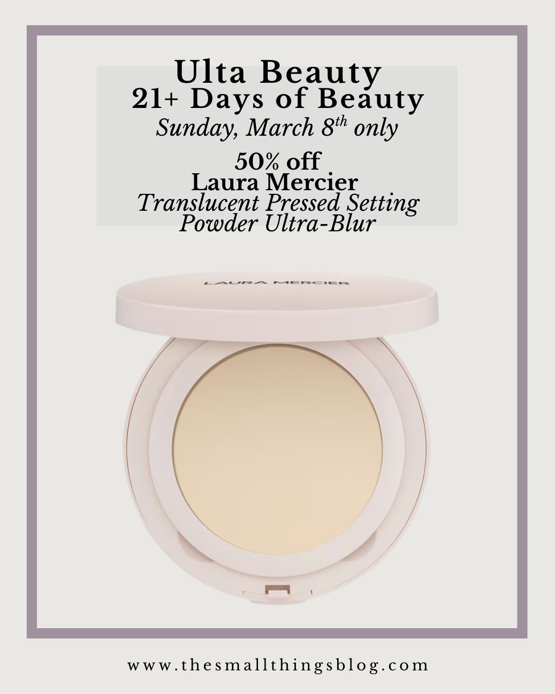  

One of my favorite events happens only twice a year, and it’s on now! Shop Ulta Beauty’s “21 Days of Beauty Event” from March 6th to 26th. During these four weeks, get 50% off daily and weekly beauty steals. Be sure to check back each day to see what is on sale. 
 