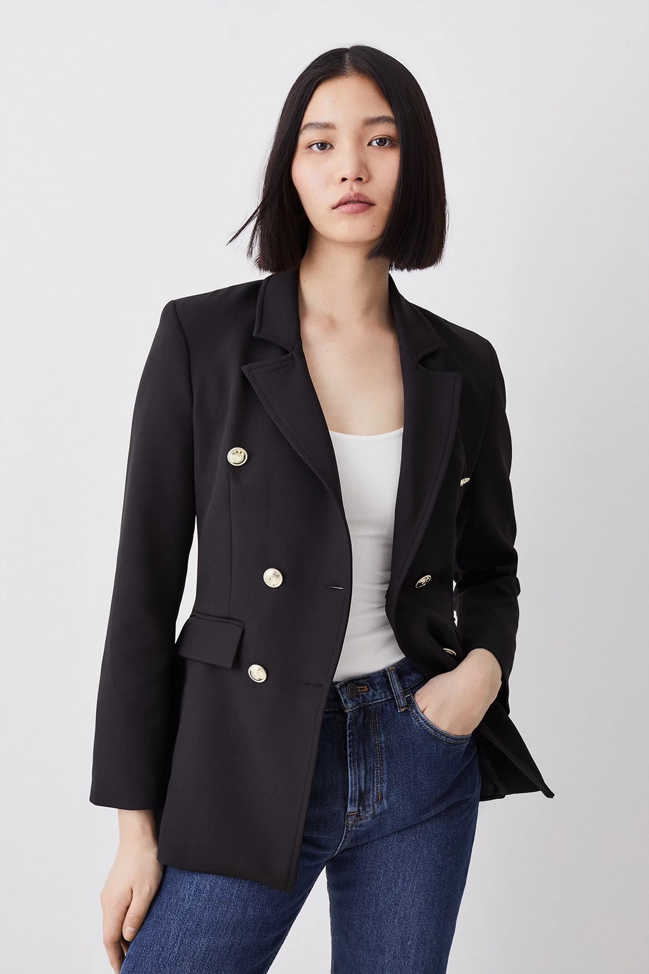 Stretch Cady Double Breasted Military Blazer | Karen Millen US