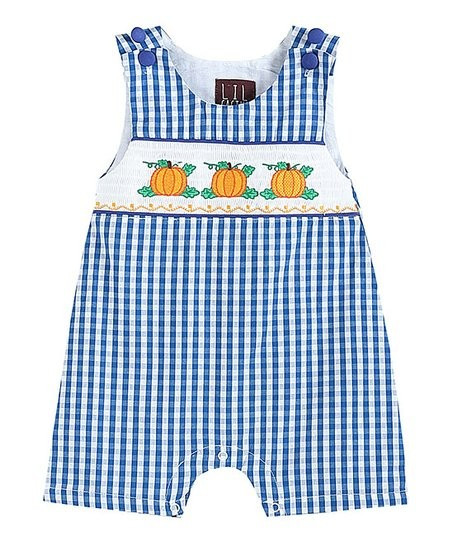 Royal Blue Gingham Pumpkin Smocked Shortalls - Infant & Toddler | Zulily