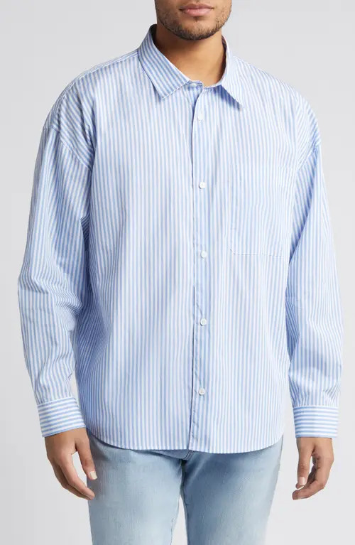FRAME Stripe Relaxed Fit Button-Up Shirt in Blue Stripe at Nordstrom, Size Large | Nordstrom
