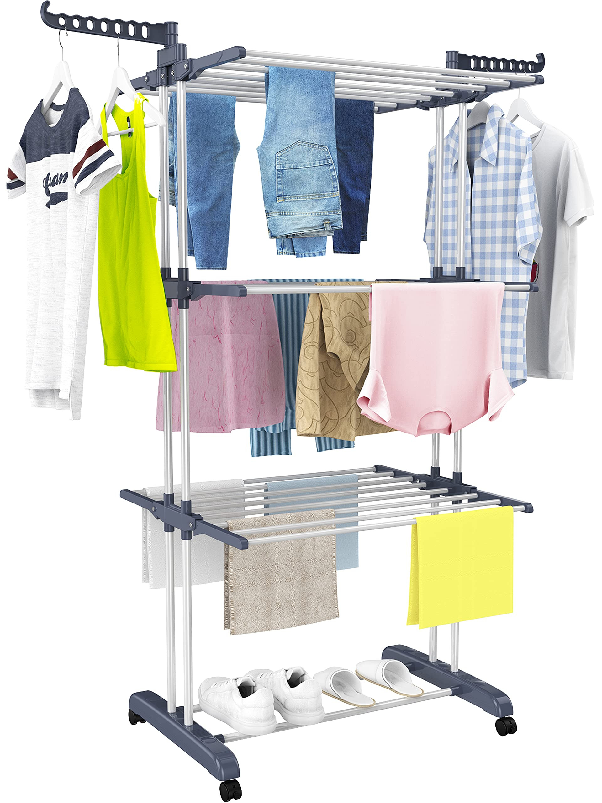 HOMIDEC Clothes Drying Rack, Oversized 4-Tier(67.7" High) Foldable Stainless Steel Drying Rack Cl... | Amazon (US)
