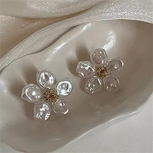 Baroque Pearl Flower Stud Earrings Boho Charm Irregular White Daisy Flowers Floral Pearls Light L... | Amazon (US)