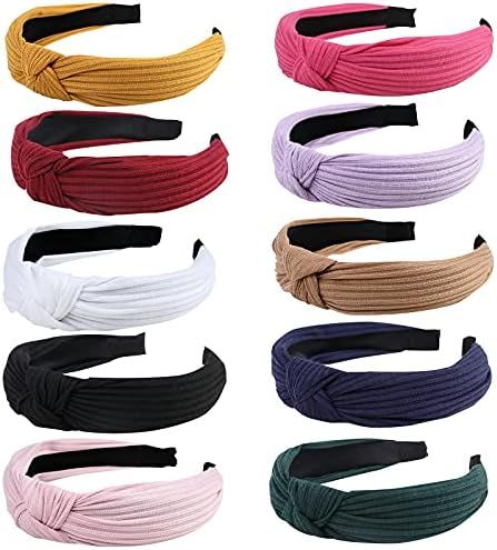 Amazon.com : 10 Pack Knotted Wide Headbands for Women Girls Cute Fashion Head Wrap in Solid Color... | Amazon (US)