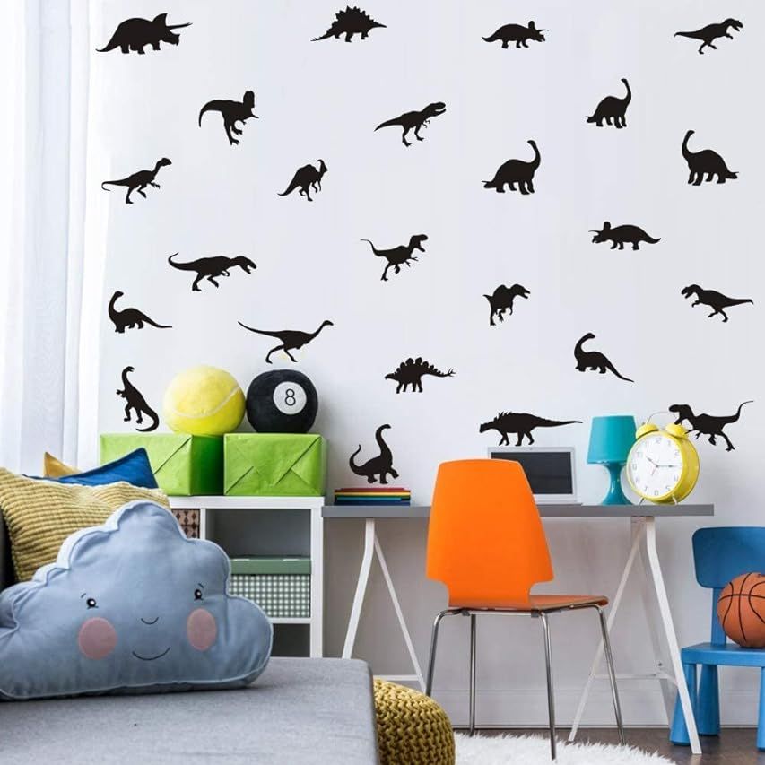 TOARTi Black Dinosaur Wall Decal, Minimalist Animals Vinyl Dinosaur Wall Art Sticker for Baby Boy Wa | Amazon (US)