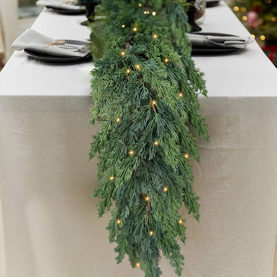 Pine Garland with Lights, 6 FT Christmas Garland for Table Mantle Background Christmas Decorate W... | Amazon (US)