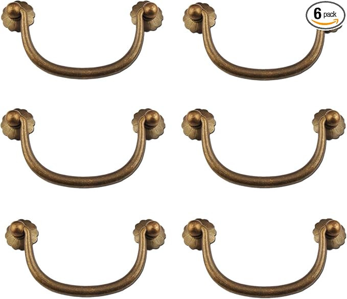 Txinmin 6 Pack Traditional Bail Cabinet Hardware Handle Pull Antique Brass Drawer Pull, 3-6/7 Inc... | Amazon (US)