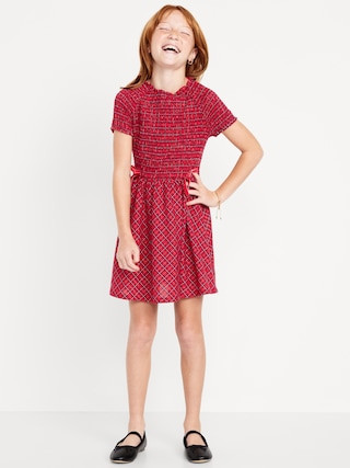 Short-Sleeve Fit and Flare Smocked Bow Dress for Girls | Old Navy (US)