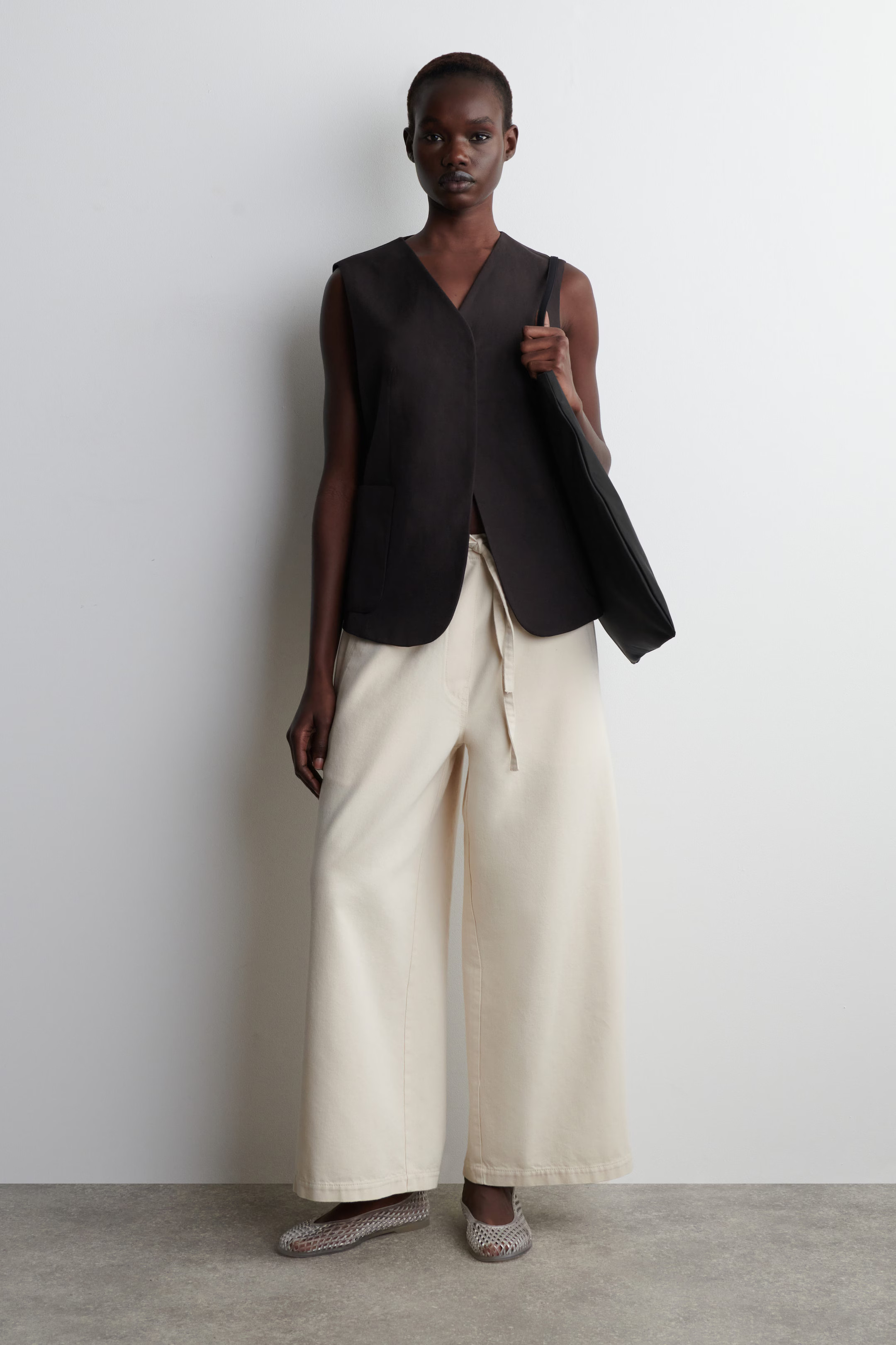 CROPPED DENIM WIDE-LEG TROUSERS - ECRU | COS | COS UK