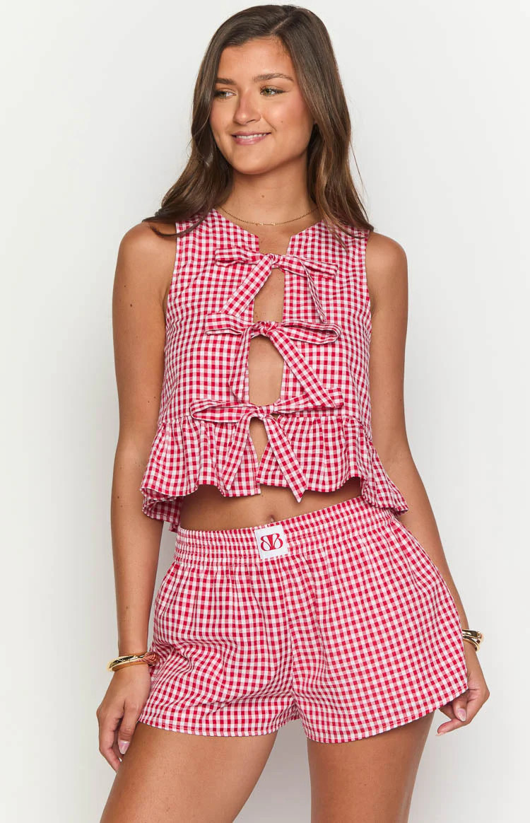 Baxter Red Gingham Shorts | Beginning Boutique (US)