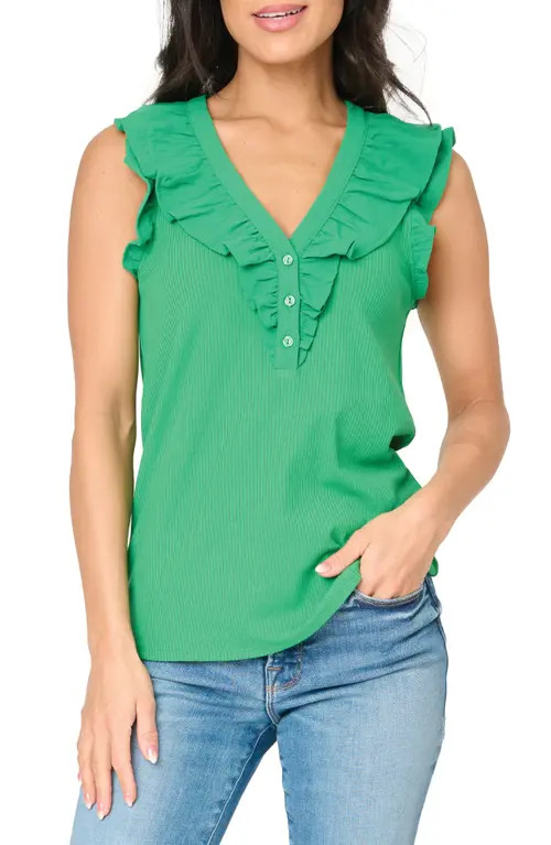 GIBSONLOOK Ruffles for Days Mixed Media Top in Grass Green at Nordstrom, Size Medium | Nordstrom