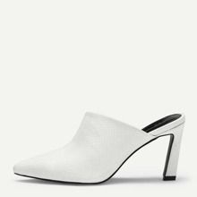 Plain Embossed Point Toe Heeled Mules | SHEIN