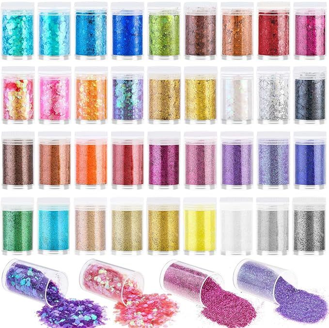 Audab Fine and Chunky Glitter Powder for Resin, Assorted Holographic Nail Sequins for Hair, Makeu... | Amazon (US)