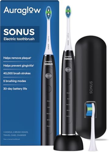 AURAGLOW Sonus Electric Toothbrush, 5 Cleaning Modes, 2 Brush Heads & Travel Case, 40,000 VPM Son... | Amazon (US)