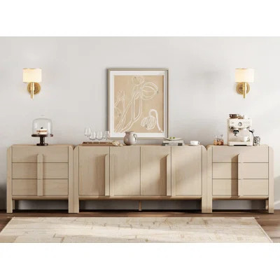 3-Piece Long Sideboard Buffet With Storage, Mid-Century Modern 126" Wooden Credenza With Doors And Adjustable Shelves For Kitchen,Living Room | Wayfair North America