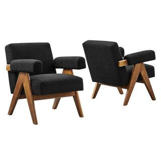 Lyra Boucle Fabric Armchair - Set of 2 in. Black | The Home Depot