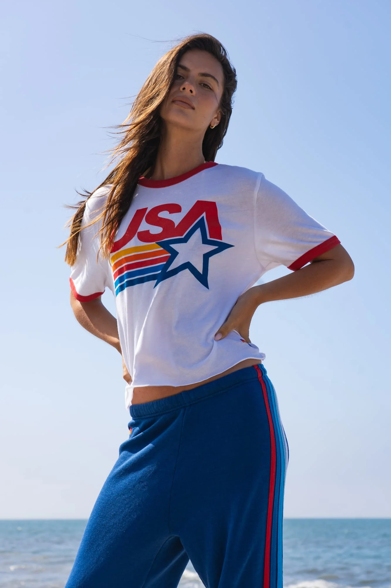 USA STAR BOYFRIEND RINGER TEE - WHITE // RED | Aviator Nation