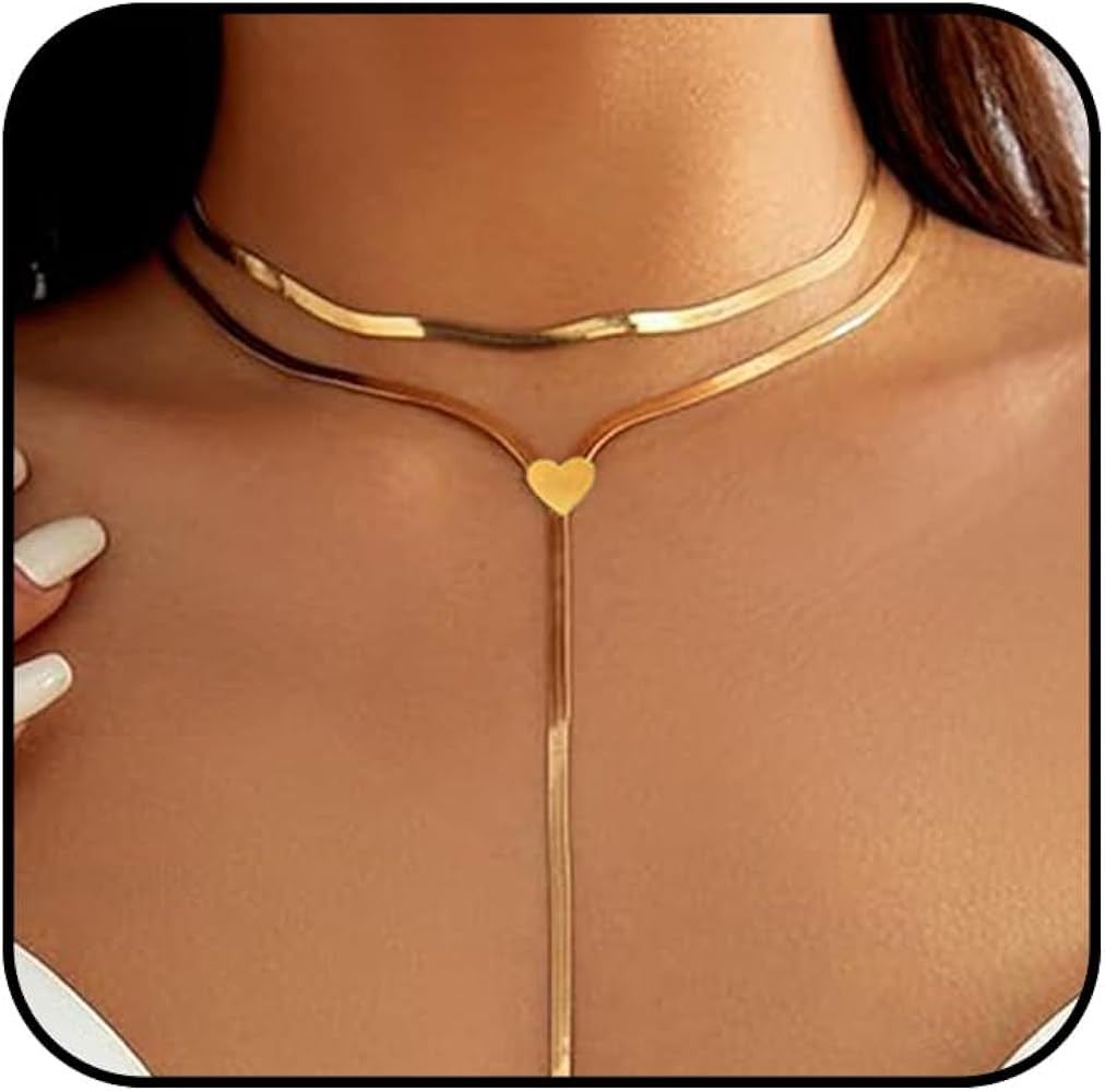 Gold Lariat Necklace for Women Layered Gold Y necklace Choker Long Thick Snake Chain Statement Ne... | Amazon (US)