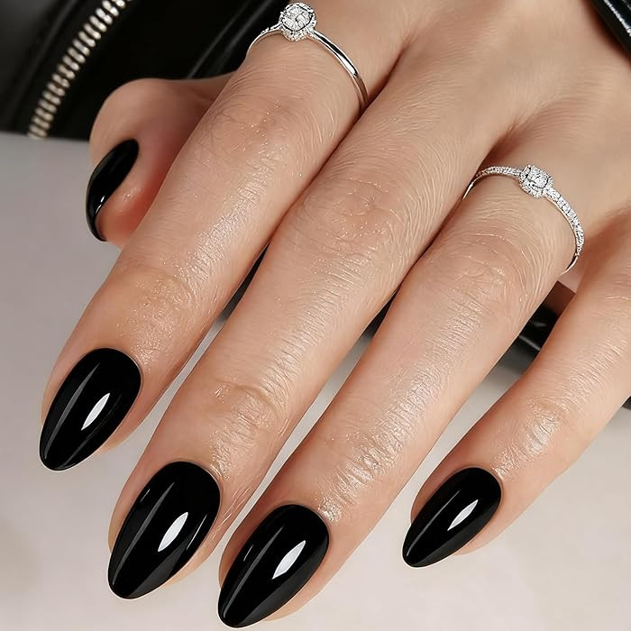 Black Press On Nails Almond -Short Press On Nails with Nail Glue, Fit Perfectly & Natural Reusabl... | Amazon (US)