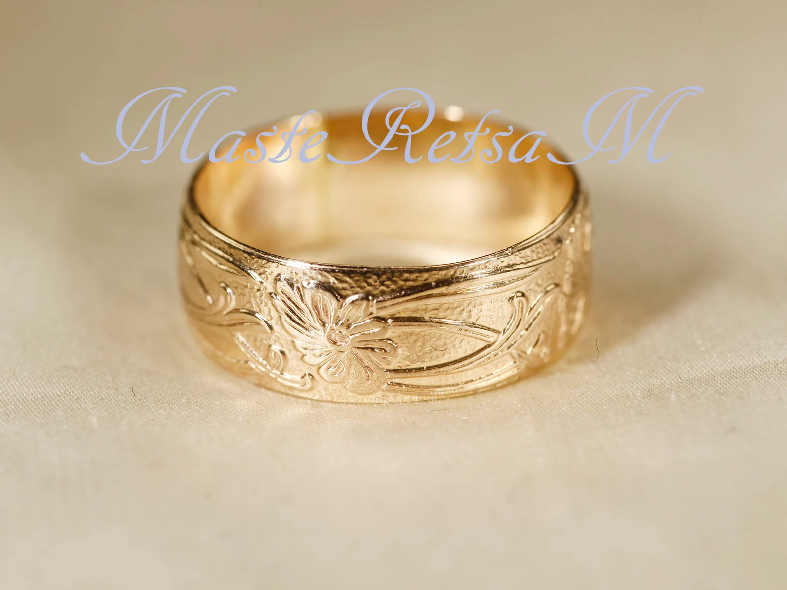 7807-14k Gold Filled Floral Pattern Ring - Wide Sterling Silver Band- Statement Band | Etsy (US)