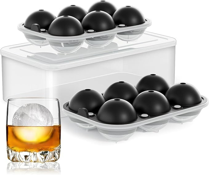 Large Ice Cube Tray for Whiskey: 2.5 Inch Silicone Ice Ball Maker - Circle Ice Cube Tray - Round ... | Amazon (US)