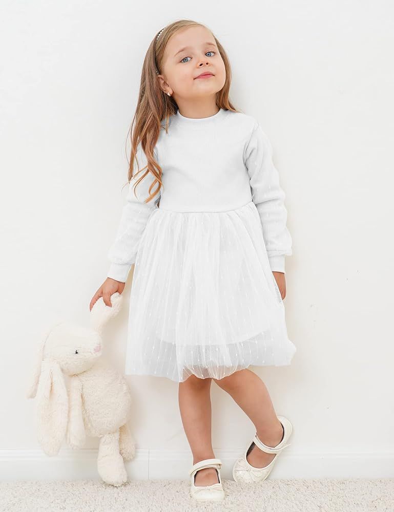 BFUSTYLE Baby Girls Tulle Dress Toddler Kids Long Sleeve Knit Dresses 1-5 Years | Amazon (US)