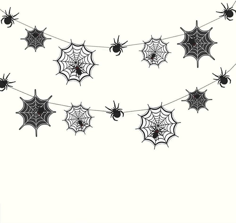 Cheerland Black Spider Web Decoration Garland for Halloween Party Hanging Spiderweb Decor Spider ... | Amazon (US)