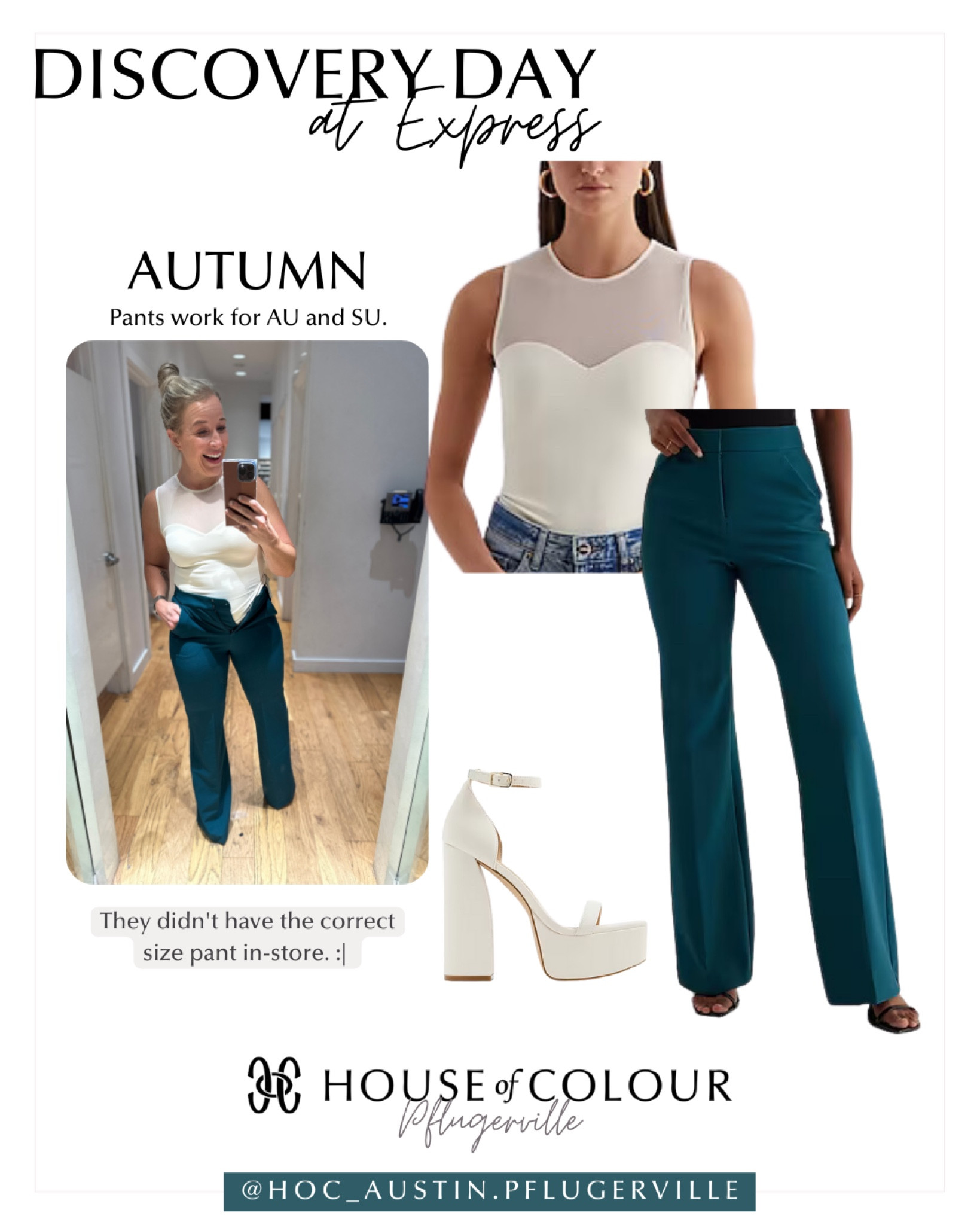 An ivory bodysuit paired with a kingfisher pant for our #hocautumn ladies. The pants work well for #hocsummer as well! The heels and top are best for #hocspring or #hocautumn.

House of Colour 
Ivory 
Kingfisher
Sea green
Workwear

#LTKunder50 #LTKworkwear #LTKstyletip