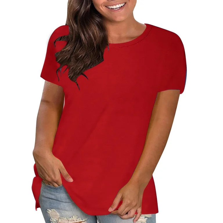 loopsun Summer Tops for Womens,Women's Fashion Plus-Size Solid O-Neck Loose Short Sleeve T-shirt ... | Walmart (US)