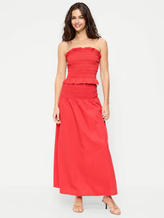 Twill Smocked-Waist Maxi Skirt | Old Navy (US)