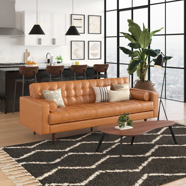 Rika 85'' Faux Leather Square Arm Sofa with Reversible Cushions | Wayfair North America