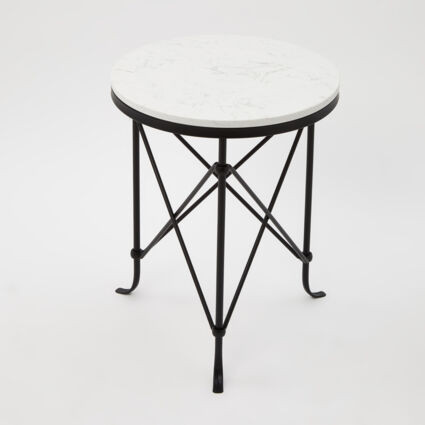 White Intricate Marble Side Table 51x41cm | TK Maxx