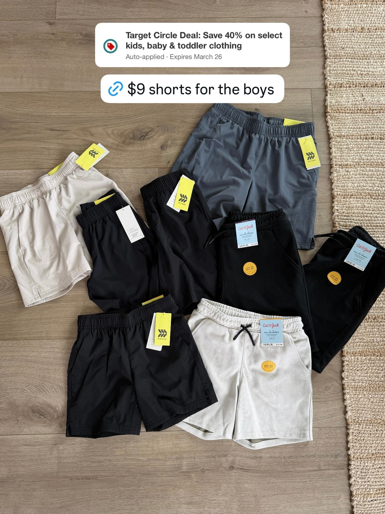 One day deal at target! 40% off all of all kids clothes, including all emotion. I picked up these shorts for the boys, all are onky $9!

#LTKSaleAlert #LTKActive #LTKKids