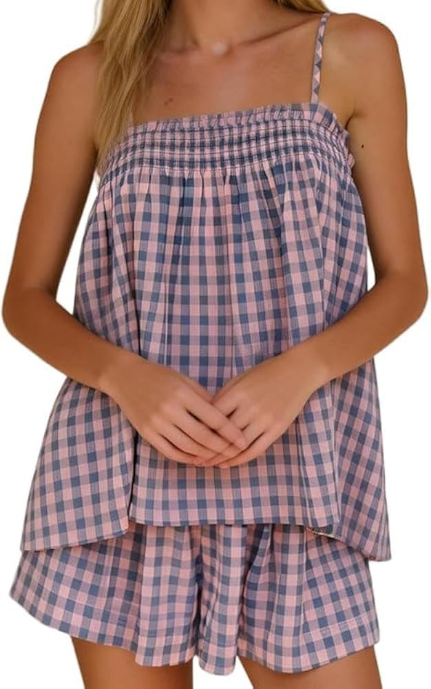 2 Piece Pajama Set Women Y2k Spaghetti Strap Cami Top Shorts Lounge Outfit | Amazon (US)