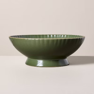 108oz Scallop Stoneware Footed Serving Bowl Green - Hearth & Hand™ with Magnolia | Target